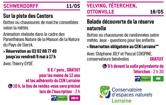 11 mai castors schwerdorff et 18 mai reserve naturelle teterchen
