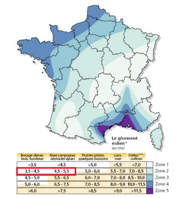 Carte des vents ademe