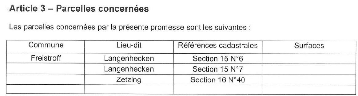 Parcelles dans le bail